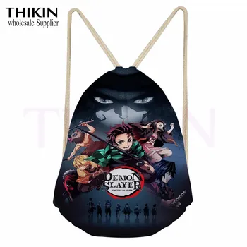 

THIKIN Demon Slayer Print Drawstring Bag for Teenage Boys Girls Japanese Pop Anime Kimetsu No Yaiba Women Cinch Sack Gym Bags