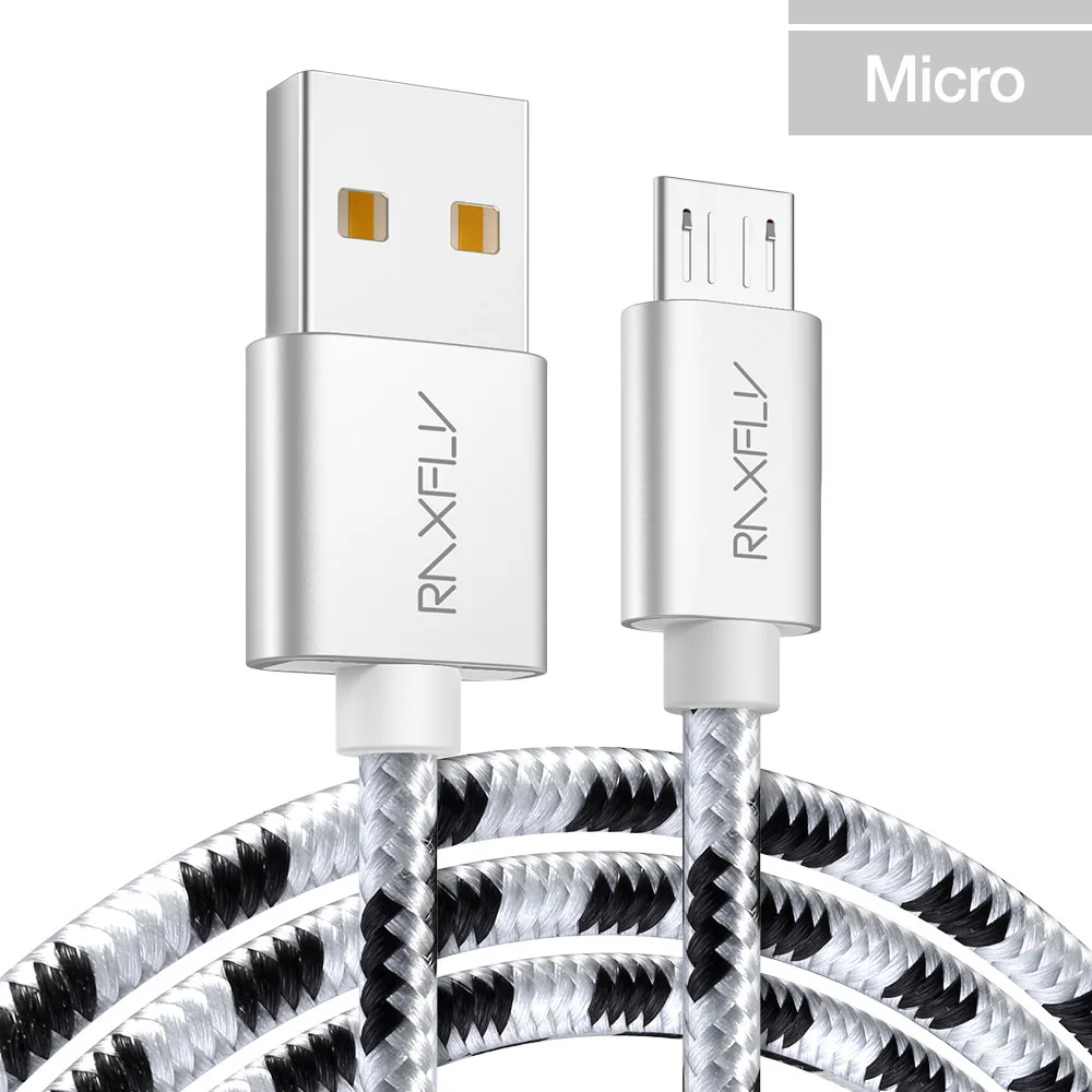 RAXFLY 2.4A Micro USB кабель для Xiaomi Redmi Note 7 Android телефонный кабель Micro зарядный провод USB Cabo MicroUSB для samsung S6 S7 - Цвет: Серебристый