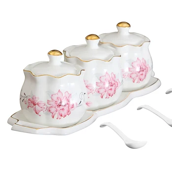 

Ceramic Seasoning Jar Set Home European Combination Seasoning Box with Cover Housewarming Gifts Kitchen Seasoning Oil Salt Ta