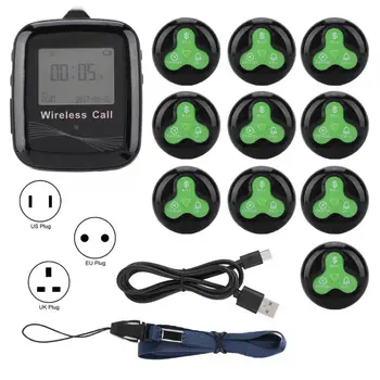 

Calling Pagers System Restaurant Paging System Black Mobile Receiver + 10 Black Green Silicone Pager For Restaurant Accessories