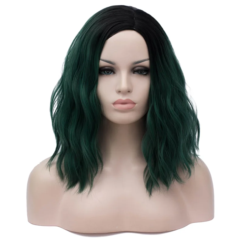Dark green gradient1 Женский парик короткие вьющиеся волосы темно-зеленый Косплей синтетический парик синий с черным - Цвет: Dark green gradient1