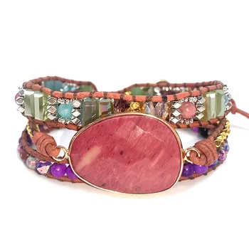 

Bohemia Creative Women Bracelet with Natural Stone Handmade Beaded Leather Wrap Bracelet for Party Jewelry Wholesale Hot Selling