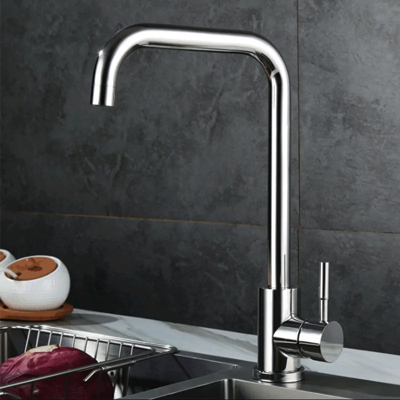 

304 Stainless Steel Sink Faucet Polished Single Handle Single Hole Cold and Hot Water Tap Mixer Kitchen Taps Basin Faucets Crane