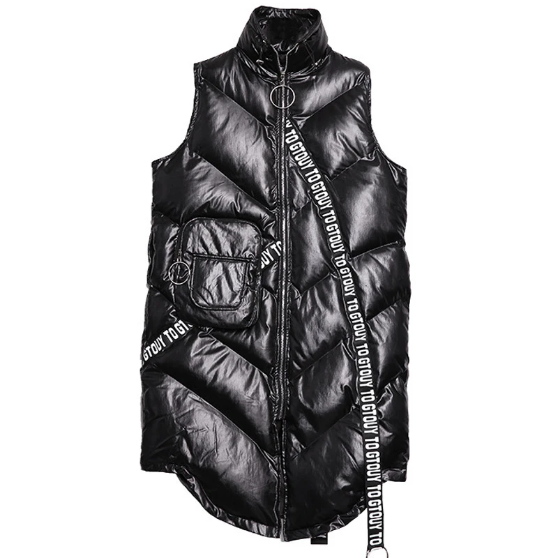Koop Vefadisa Zwarte Mouwloze Parka Vest Vrouwen 2020 Lente Winter Brief Linten Vest Jas Zakken Stand Kraag Vest Jas QYF1077