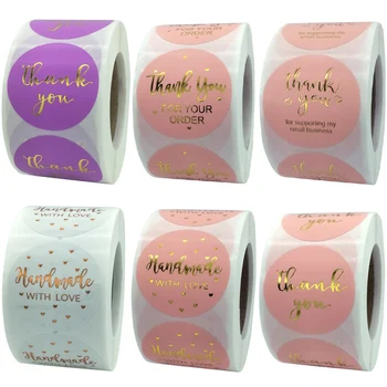 

Big Thank You Stickers for Supporting My Small Business Your Order Handmade Pink Seal Labels with Gold Foil for Company Party