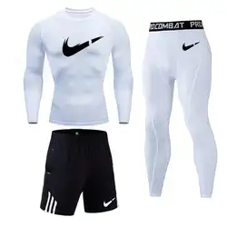 Спортивный костюм компрессионный набор колготок Мужская рубашка для пробежек эластичный дышащий с длинным рукавом спортивная одежда для