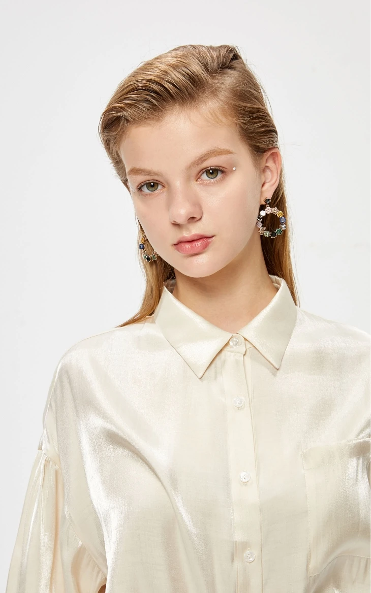 Vero Moda женская OL стильная металлическая блестящая Свободная рубашка с открытыми плечами | 319305537