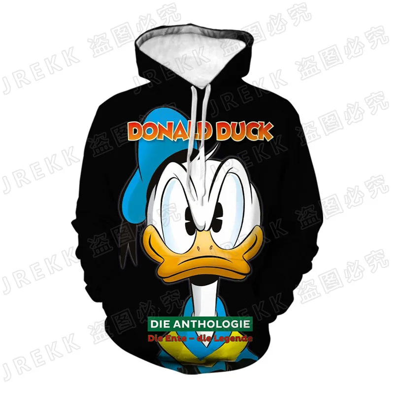 Disney-Pull Donald Duck pour Homme, Sweat à Capuche Noir et Blanc, Style  Couple, Dessin Animé