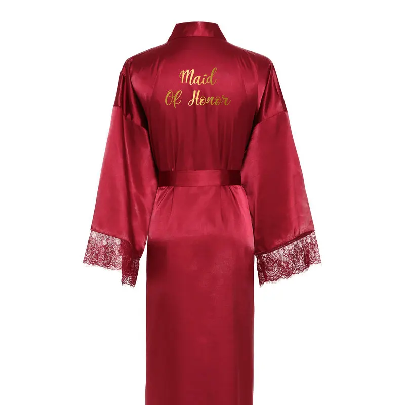 Owiter 2019 Long Bride Kimono Silk Satin Robe Wedding Robes Bathrobe w/ Lace Ladies Gown Women Plus Size Kimono Bridesmaid Robe