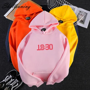

Shellsuning Hoddie Women Solid Color Sweatshirt Loose Number Clock Printing Pullover Oversized O-neck White Gray Simple Hooded