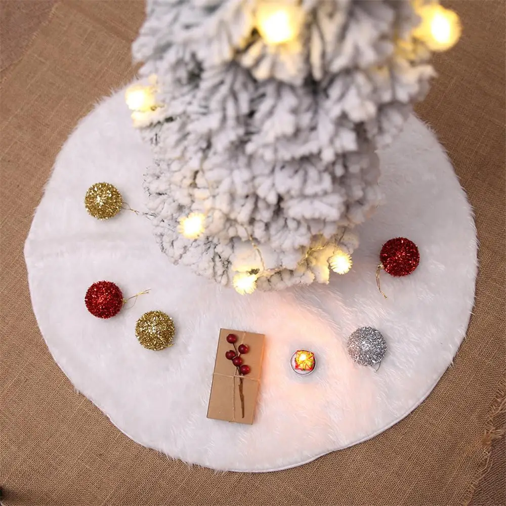 Soft Christmas Long Hair Christmas Tree Skirt Plush Tree Skirt Pure White Pad Xmas Decor buffalo plaid kerstboom rok@30