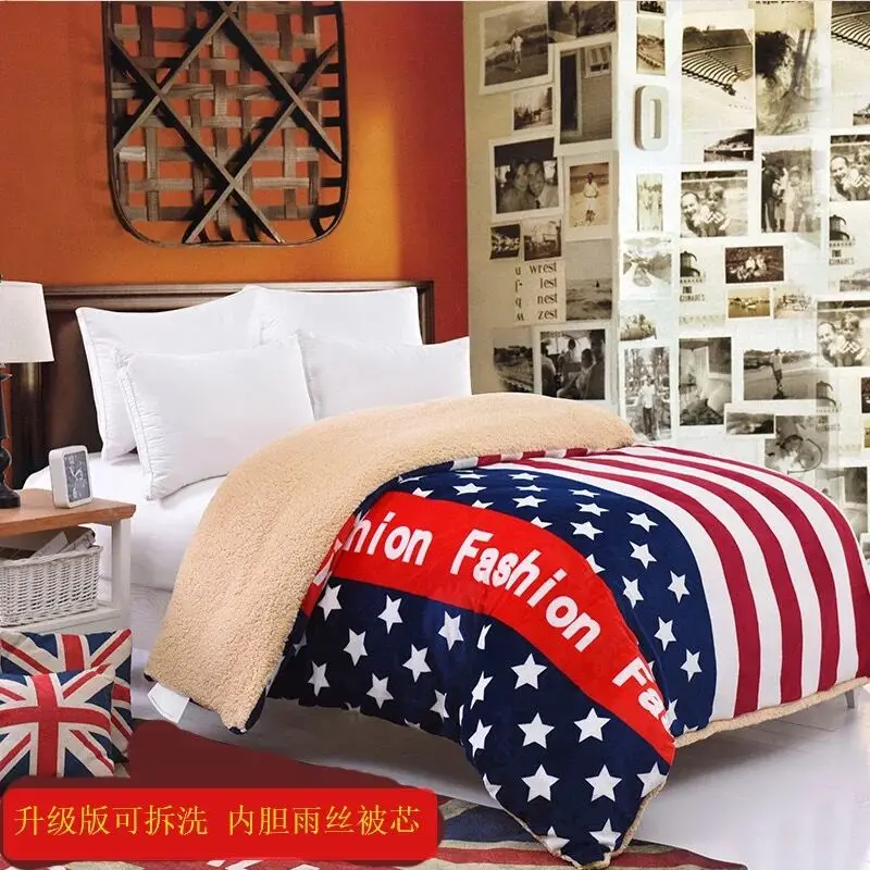 Теплое одеяло домашнее роскошное лоскутное из кашемира и ягненка односпальное