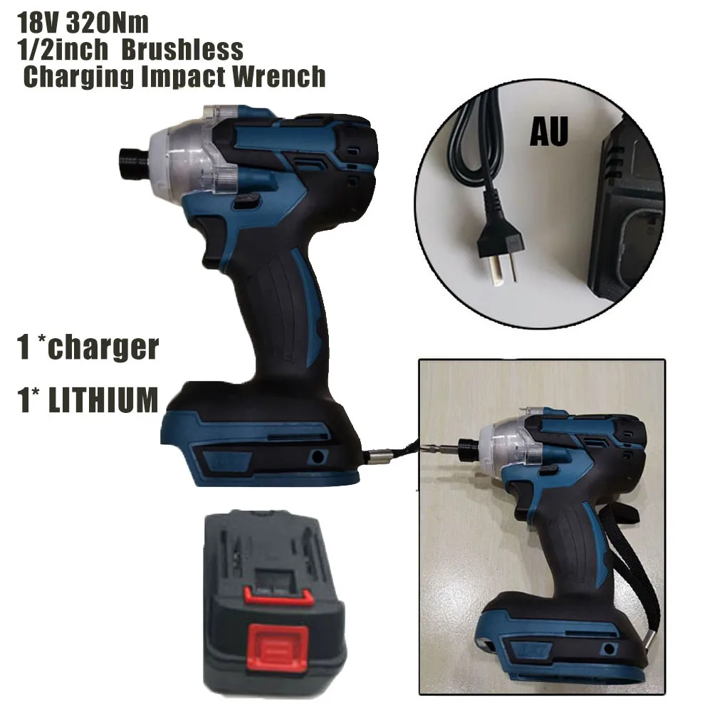 

18V 520Nm 1/2in Cordless Brushless Electric Impact Wrench Rechargeable W/Battery Tungsten Steel Shaft