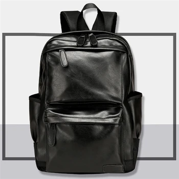 

Unisex Business Backpackl Backpacks Travel Bag Black Pu Leather Men's Fashion Shoulder Bags Teenage Backpack Men Casual Bag