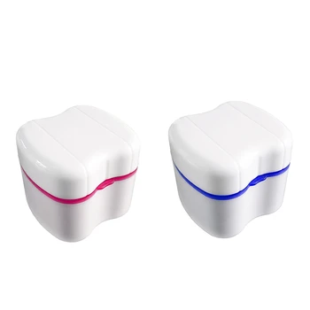 

2Pcs Denture Box with Specially Designed Holder for Rinse Basket, Great for Care, Easy to Open, Store and Retrieve(Pink&D