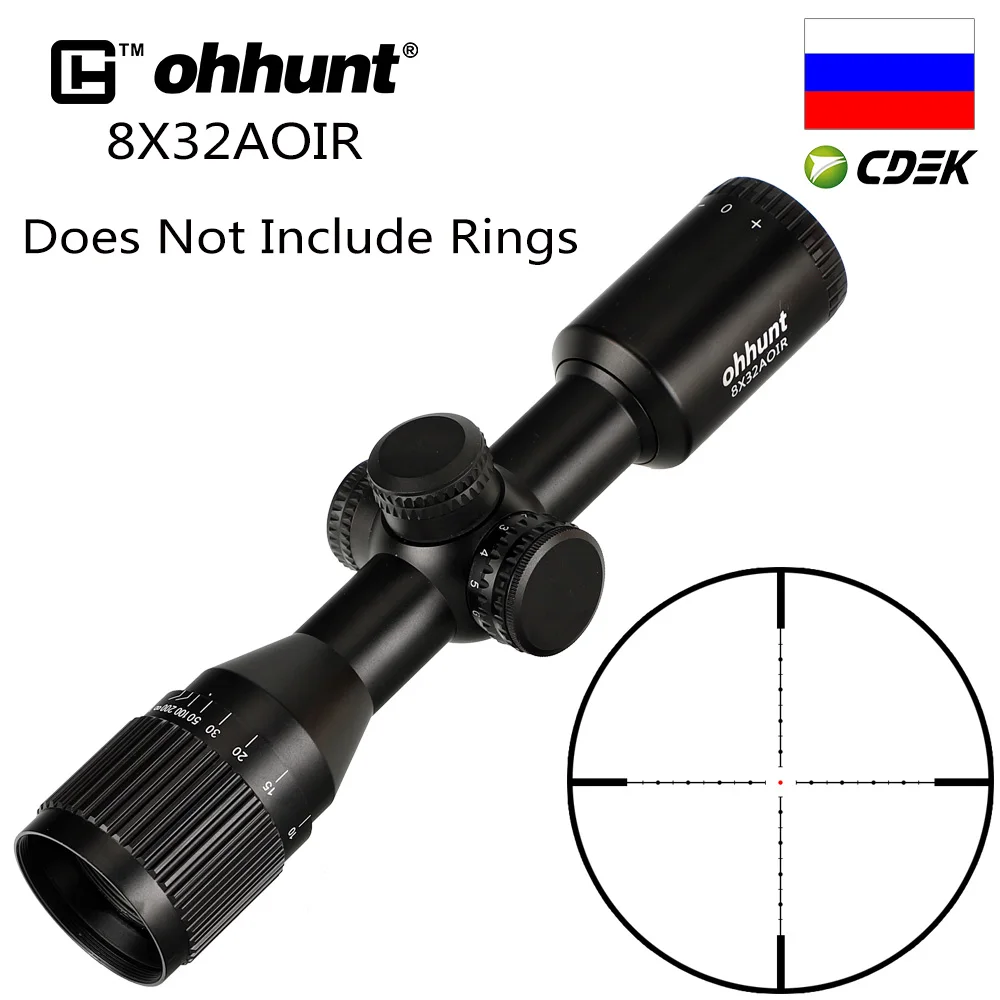 Ohhunt 8X32 AOIR компактные охотничьи Тактические оптические прицелы Mil Dot с подсветкой, стекло, травленая сетка, башенки, сброс оптики, прицел - Цвет: Not Include Rings