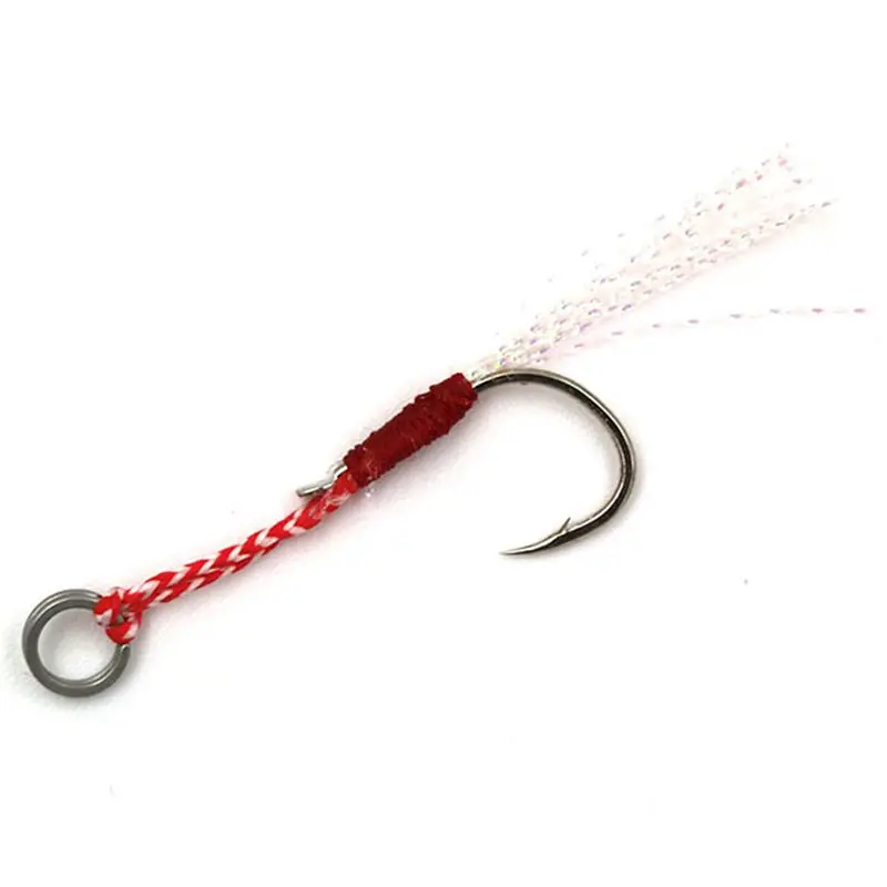 

ABLB--5pcs/lot Stainless Steel Jigging Spoon Fishing Hook With with feather and ring Jig Assist Fishhook Plate Saltwater Hook