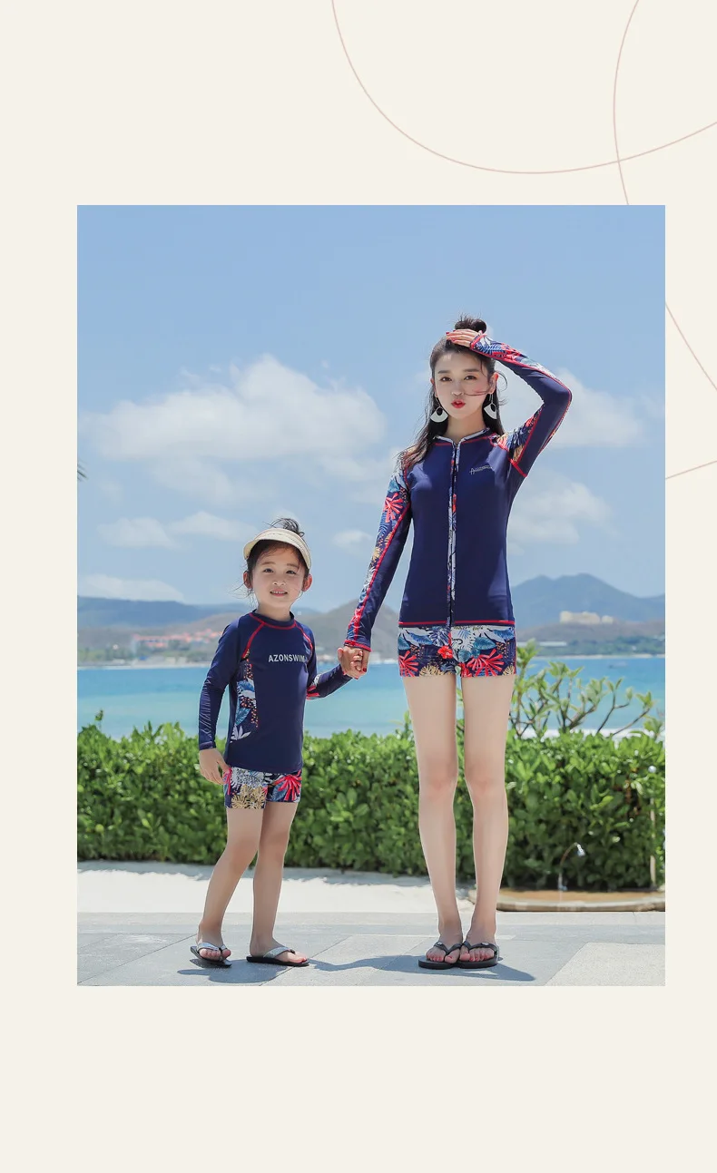 May Badpak Swimsuit Push Up Bikinis Woman Pool Swimwear New Parent Child Long Sleeve Zipper Bathing Suit Animal Polyester