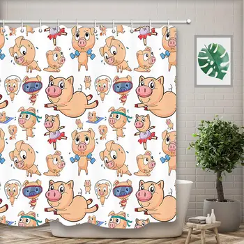 

Funny Animals Pig Shower Curtain, Polyester Fabric Hipster Actions Pigs Dancing Ballet for Kids Shower Curtain Bathroom
