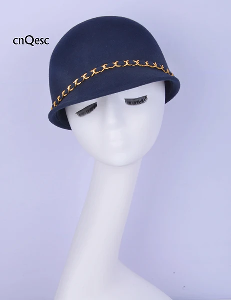 NAVY BLUE Темно-синяя шляпа из натуральной шерсти для зимы - Цвет: NAVY BLUE