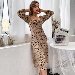 Vestidos Elegantes con estampado de leopardo para mujer, vestidos ajustados de manga larga con cuello en V y cintura alta, Moda de Primavera 2022