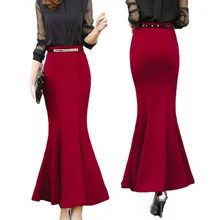 Женская модная длинная юбка, тонкая юбка русалки с рюшами, юбка в виде рыбьего хвоста, для вечеринки, для коктейля, облегающая юбка с высокой талией, одноцветная