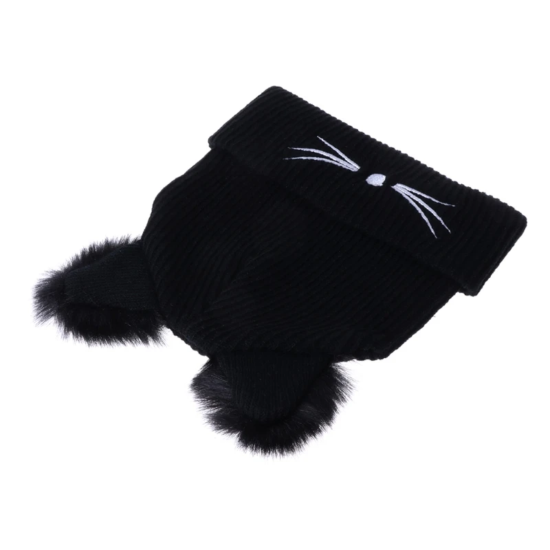 for Cat Ear Fur Hat Ladies Embroidered Knitted Hat Women's Cap With Flurry Fur Trim Winter Warm Ear Protector for Cat Ea