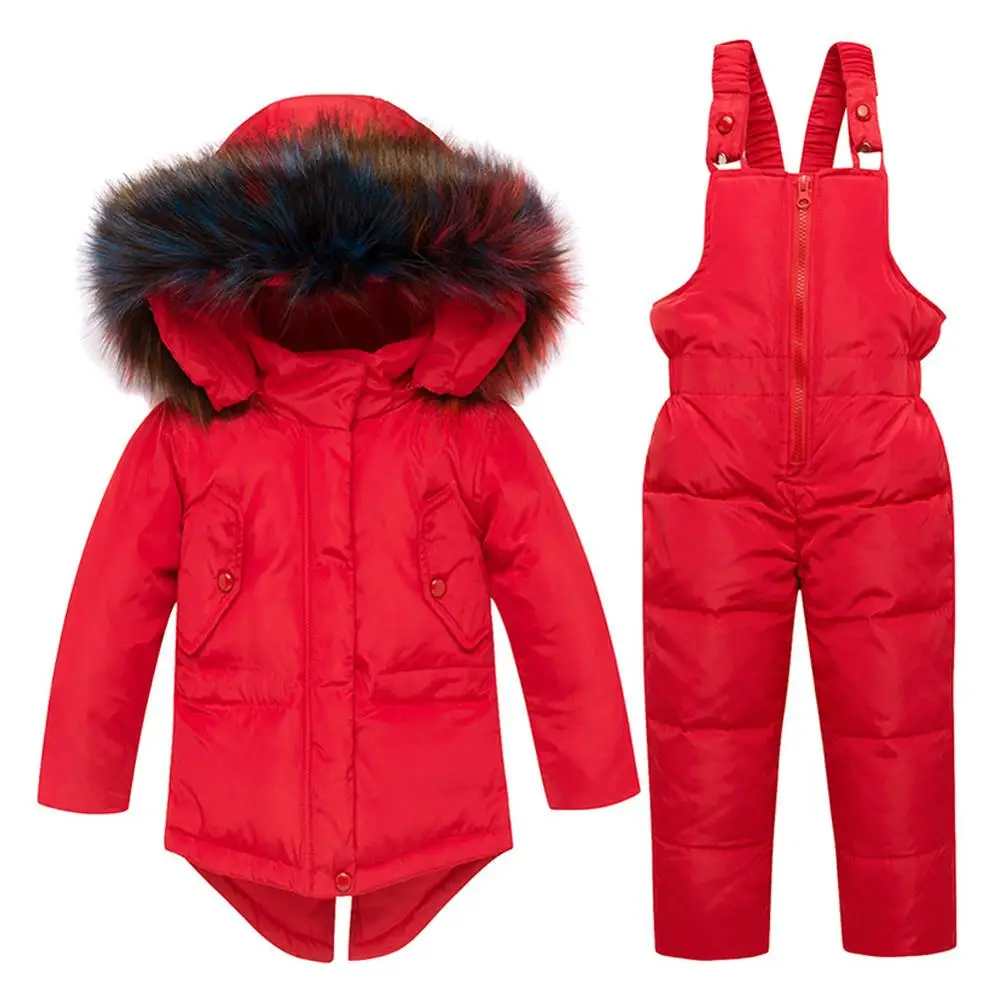 

Kids Fur Down Coat With Hood Jacket+Jumpsuit Baby Toddler Boys Girls Thicken Winter Outfit Suit Children Clothes Coat Parkas