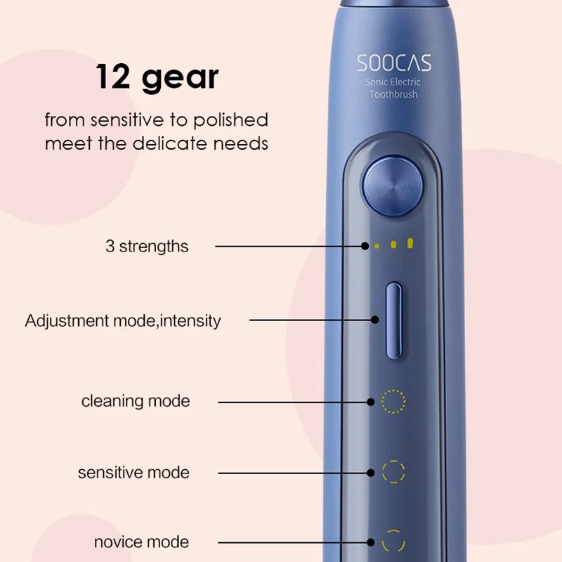 US $55.98 SOOCAS X5 Electric Toothbrush Rechargeable Smart Sonic Toothbrush Automatic Ultrasonic Tooth Brush Teeth Cleaning 12 modes IPX7