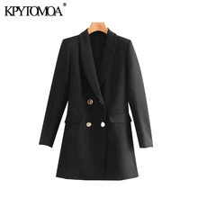 Винтажная стильная офисная одежда, двубортный Блейзер, пальто для женщин, модная женская верхняя одежда с длинным рукавом и карманами, шикарные топы