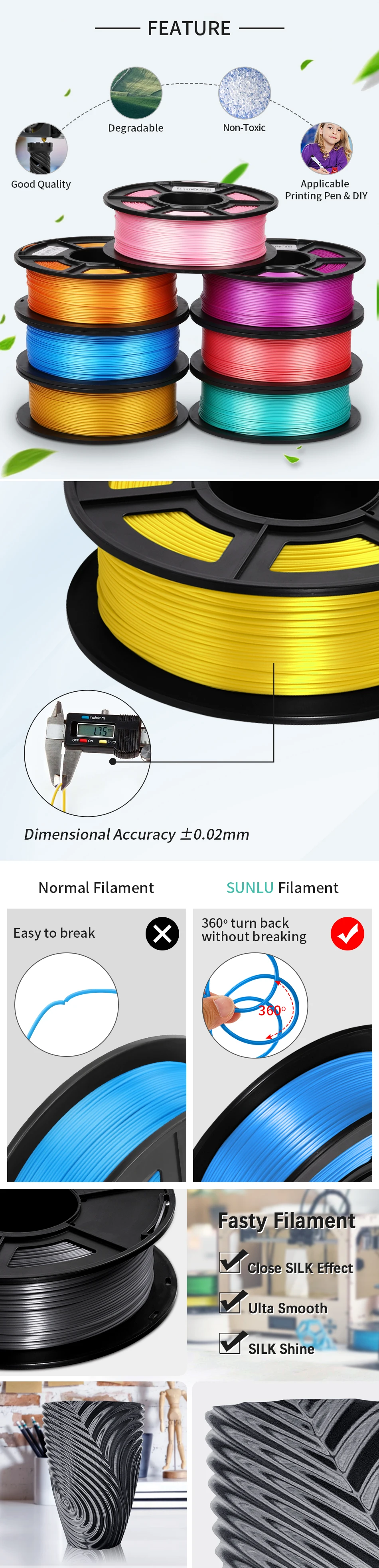 Sunlu filamento de seda do pla 3d