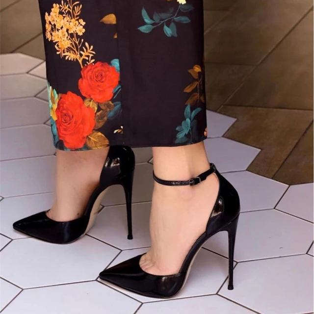Veowalk Ankle Strap Women D'Orsay Pointed Toe Stiletto Pumps Ladies Solid Dress High Heel Shoes 12cm 10cm 8cm Black White 3