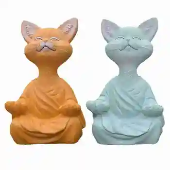 New Black Buddha Cat Figurine Meditation Yoga Collectible Happy Cat Decor Art Sculptures Garden Statues Home Decor 2