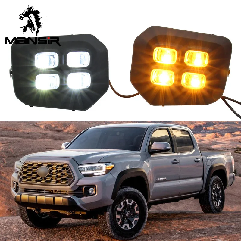 

Дневные светодиодные фары 12 В для Toyota Tacoma 2016 2017 2018 2019 2020, желтый сигнал поворота, автомобильные фары, дневные ходосветильник огни, противотуманные фары