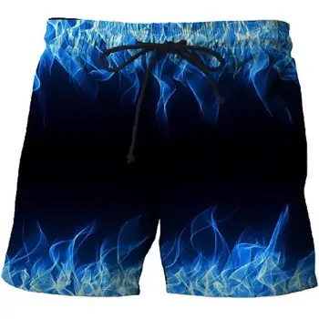 

Men's Beach Shorts Blue Flame Men's Sports Fitness Quick-drying Swimwear Street Funny Funny 3D Print Shorts Factory Direct