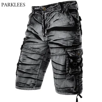 Pantalones cortos de algodón para Hombre, Bermudas cómodas, corte holgado, pantalón con bolsillos, color gris