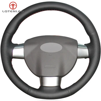 

LQTENLEO Black Artificial Leather DIY Hand-stitched Car Steering Wheel Cover For Ford Focus 2 2005-2011(3-Spoke)