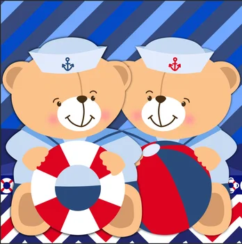 

8x8FT Cute Teddy Bears Twins Party Blue Stripes Nautical Achor Balls Custom Photo Studio Background Backdrop Vinyl 10x10 10x12