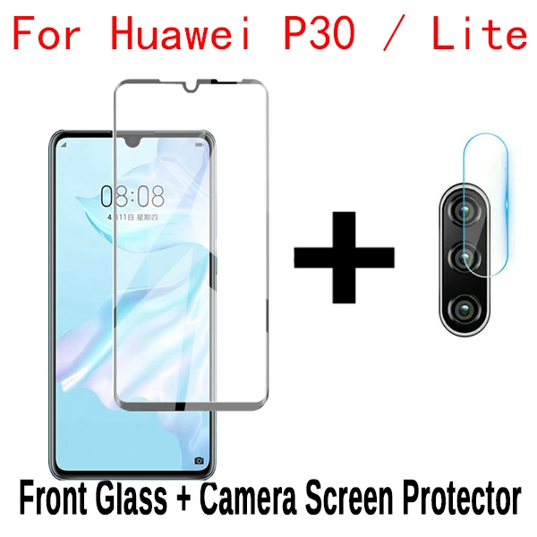 

2in1 Back Camera Protective Glass On For Huawei P30 lite MAR-L01A Tempered Glass Lens For Huawei P30 ELE-L29 Screen Protector