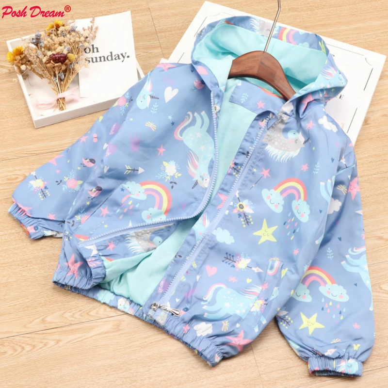 

Rainbow Unicorn Hooded Coat Kids Rain Jacket For Girl Children Clothing Spring Children Long Sleeve Print Outerwear Tops 2-7 Y