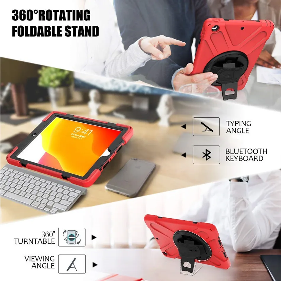 Чехол для iPad 10,2 противоударный Heavy Duty Прочная крышка 360 вращающийся ручной подставки для iPad 10,2 7th поколения+ ремешок на шею