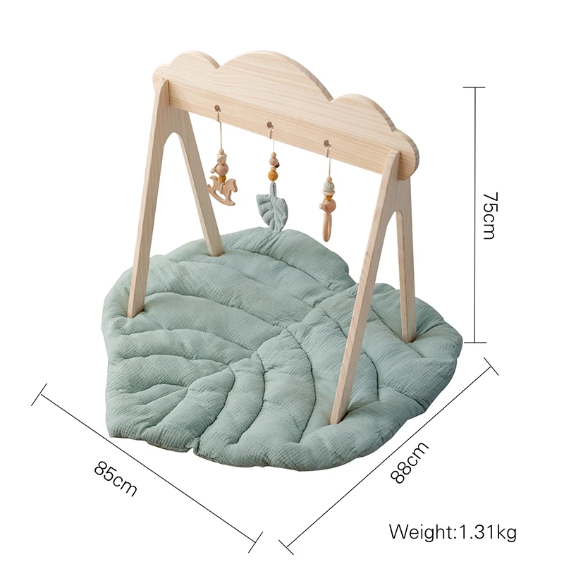 Baby Wooden Teether Gym Play Toys Cotton Leaves Mat Natural Wooden Rodent Stroller Chain Hanging Baby Toy Mobile Bed Holder Gift