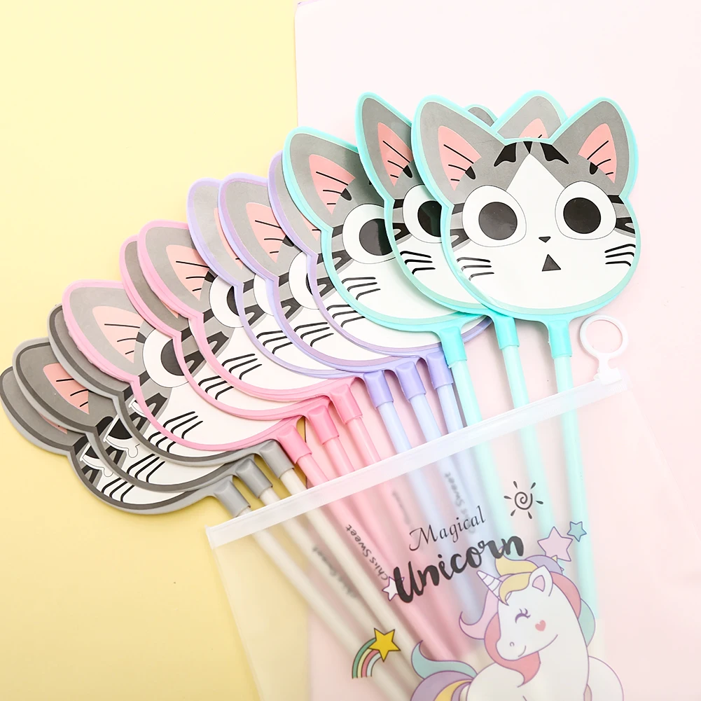 12 шт./компл. креативный милый кот вентилятор гелевые ручки Забавный Fun Kawaii Новинка корпоративный подарок свадьбы продвижение школьный офисный Карандаш Чехол сумка