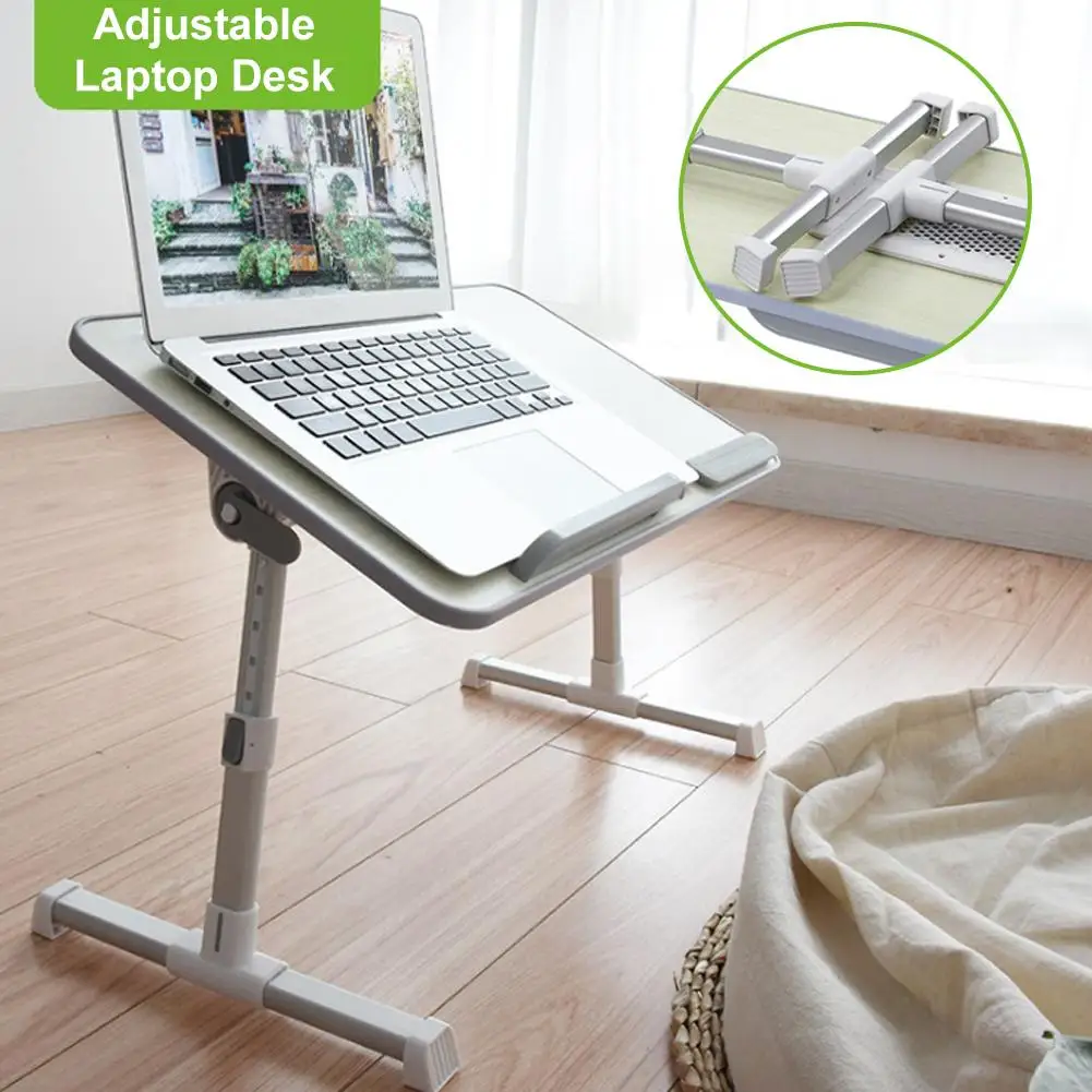 Adjustable Laptop Holding Desk Multifunctional Folding Lifting Bed Table with fan for Home School Office photo