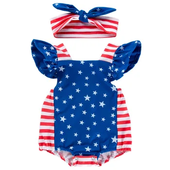

Infant Cotton Rompers Independence Day Party Costumes Newborn Cotton Jumpsuit Infant Cartoon Appliques Pajamas Toddler Clothes