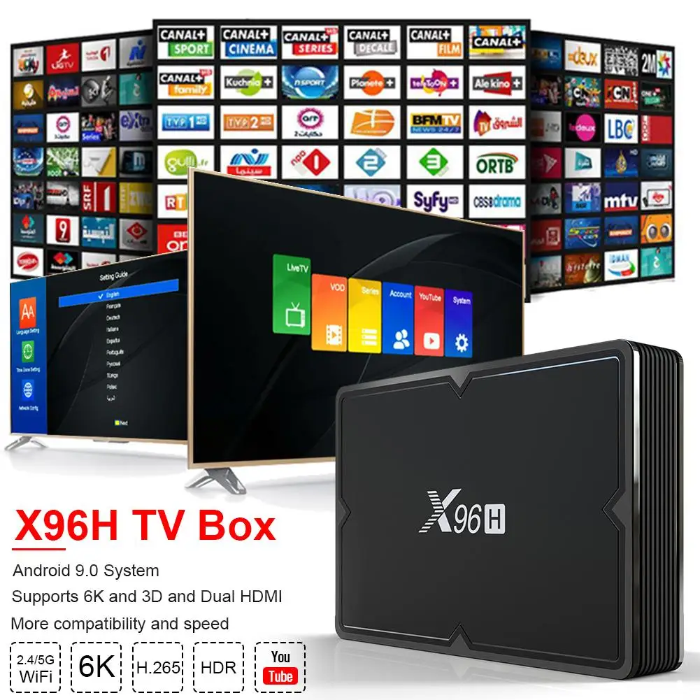 

2019 Hot X96H TV Box 6K HD 4+64G APP Android 9.0 64-bit CPU HDMI 2.0 2.4G/5G Wi-Fi Bluetooth TF RJ45 Set-top Box Network Player