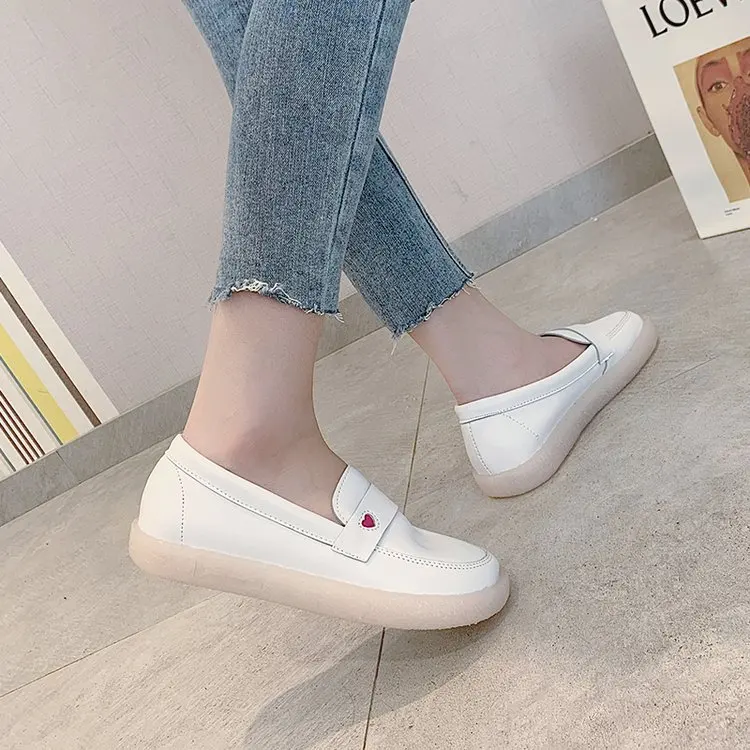 

White Shoes Women's Autumn And Winter 2019 New Style Korean-style Soft-Sole Breathable Flat Moccosins Comfortable Cotton-padded