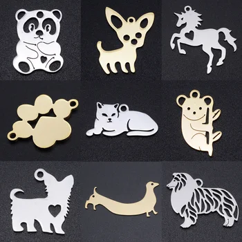 

5pcs/lot Chihuahua Dog DIY Charms Wholesale 100% Stainless Steel Koala Cat Connectors Charm Bird Panda Unicorn Jewelry Pendant