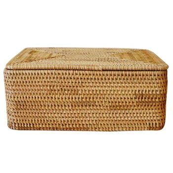 

Handmade Rattan Storage Basket Debris Sorting Basket Dirty Clothes Basket with Lid
