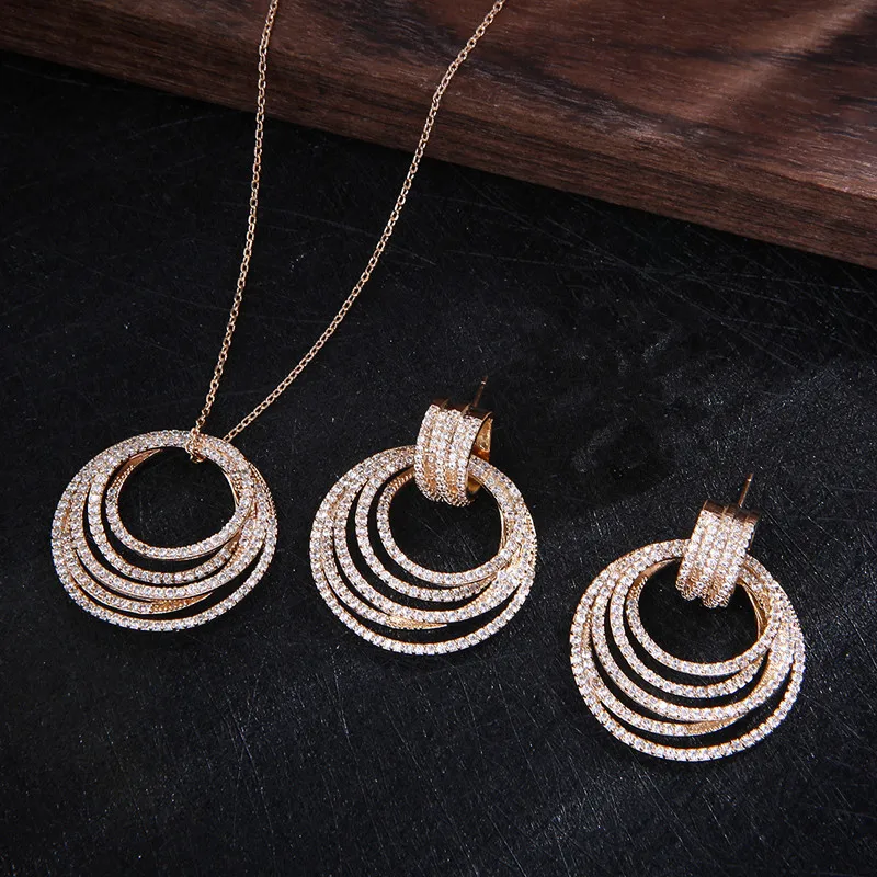 New Designer Luxury Twist Lines Geometry Cubic ZirconEngagement Dubai Naija Bridal Necklace Earring Jewelry set D1396